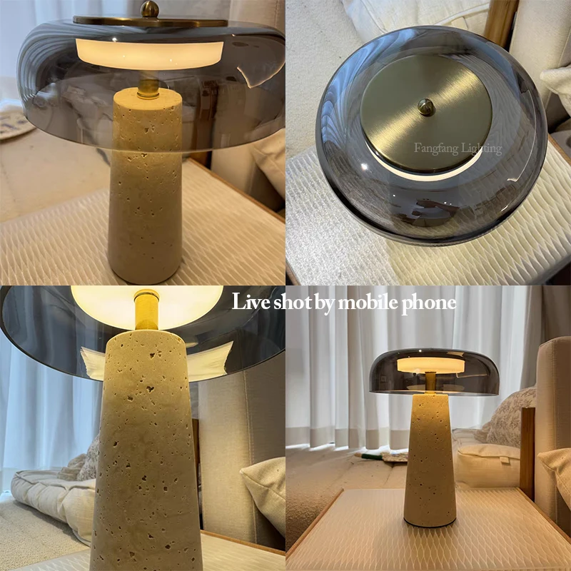 Mushroom Shaped Travertine Table Lamp Modern Natural Yellow Cave Stone Desk Lamp Indoor Decor Lighting Bedroom Living Room Study