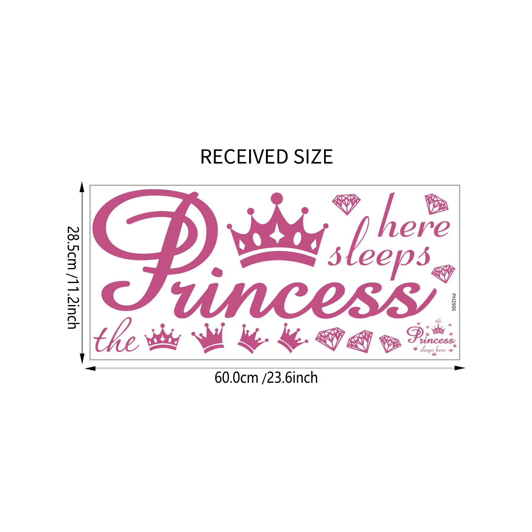 Kronen-Diamant-Wandaufkleber Prinzessin Schlafet Hier Wandsticker Abnehmbare DIY Wandbilder Vinyl-Aufkleber für Mädchenzimmer Wohnzimmer – Detail 4