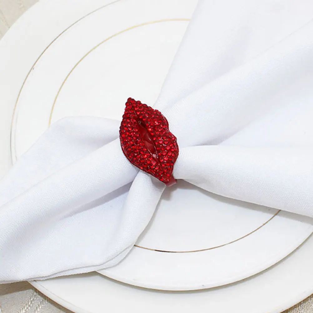 6 Pcs Cloth Ring Napkin Elegant Holder Alloy Valentines Lip Design Halloween Rings