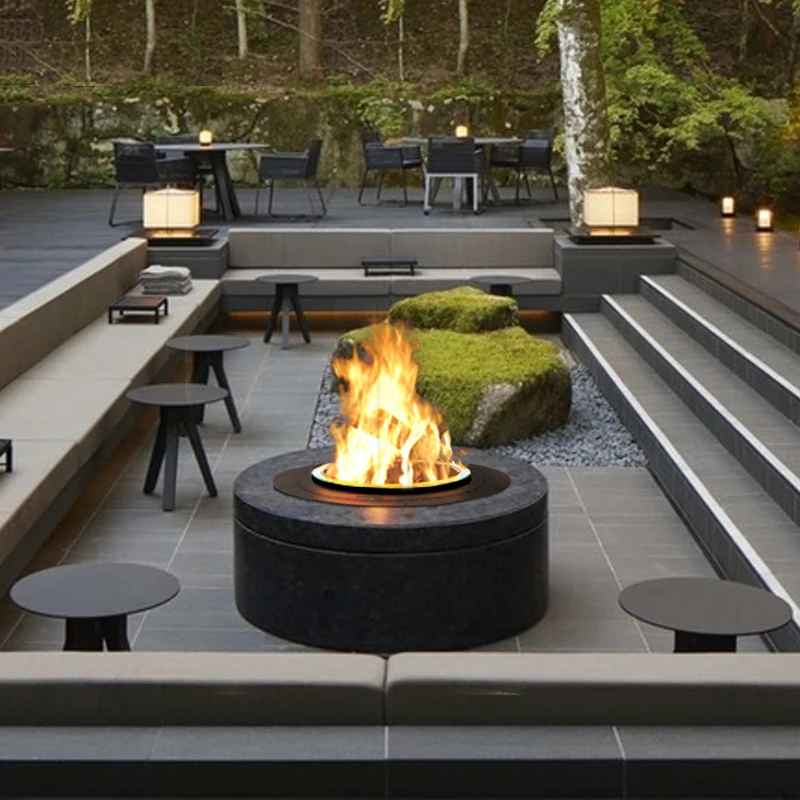 Round atomizing fireplace decoration outdoor waterproof simulation flame fireplace household coffee table embedded fireplace