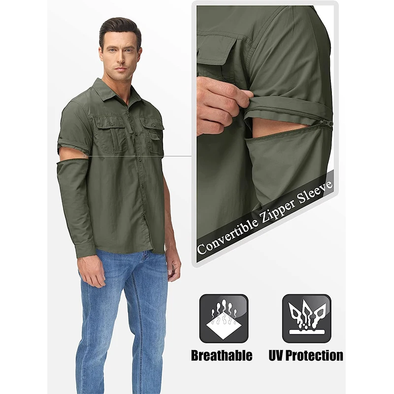 TRVLWEGO Summer Tactical Shirts Men\'s Back Mesh Breathable Long Sleeve Work Cargo Shirts Outdoor Quick Dry Hiking Fishing Shirt