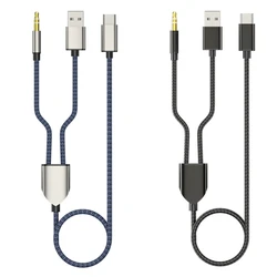 1 Split 2 Type to USB A 3.5mm AUX Cable Stereo HiFi Sound for Car Speakers