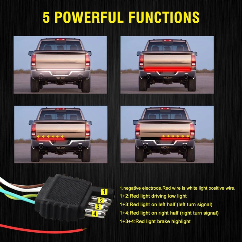 60 Inch LED Truck Tailgate Light Bar Strip Tail Brake Backup Reverse Turn Signal Running Lights For Pickup Trailer SUV RV VAN Ca