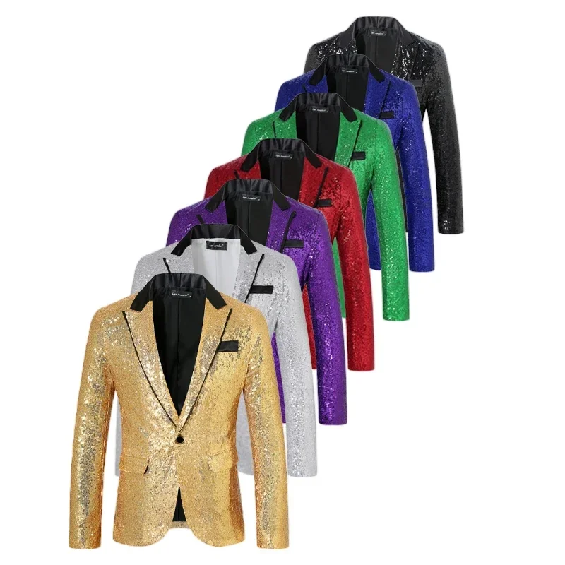 2025 Fall Winter New Disco Shiny Beaded Gold Blazer for Men, Nightclub Party Stage Performance Sequin Mens Jacket,Seven Colors