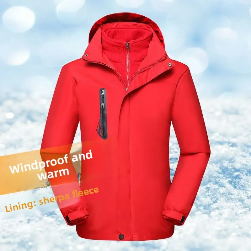 

Thick Fleece 3-in-1 Winter Coat, Men Women Plus Size Hiking Jacket, Detachable Custom Logo