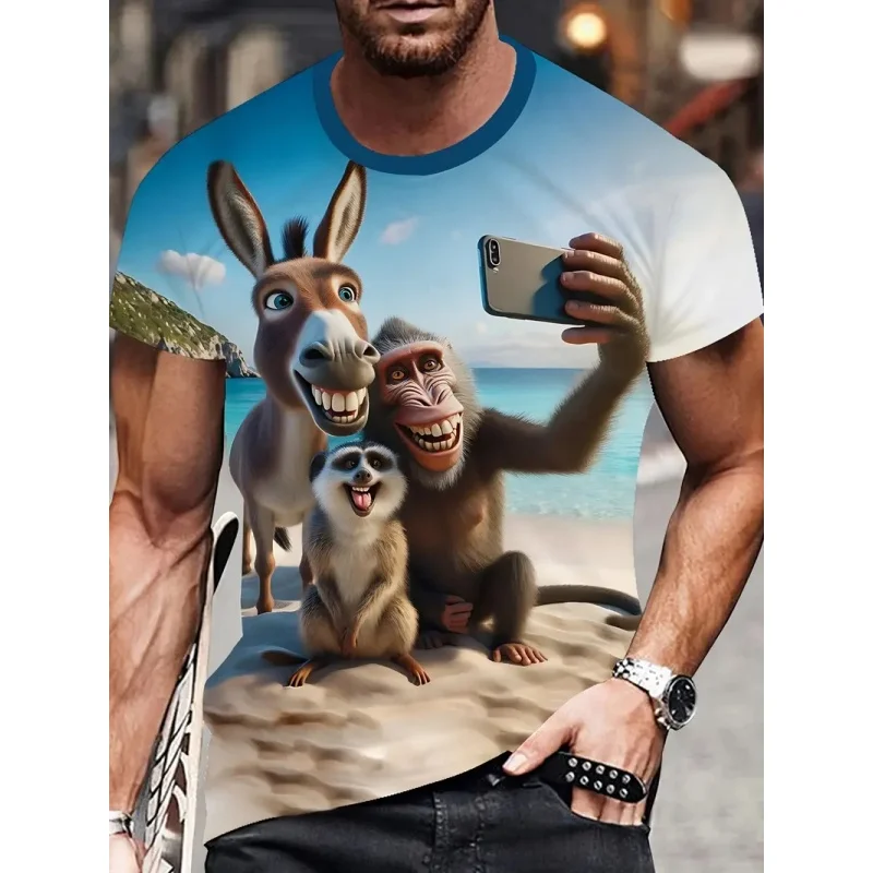 

3D Printed Monkey Donkey T Shirt For Men Funny Animal Graphic T-Shirts Summer Casual Sport Short Sleeve Round Neck Tees Tops