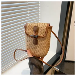 Straw Woven Phone Bag Women Small Crossbody Bags Fashion Rattan Knitted Shoulder Bag Chic Raffia Purse For Women Sling Phone Bag