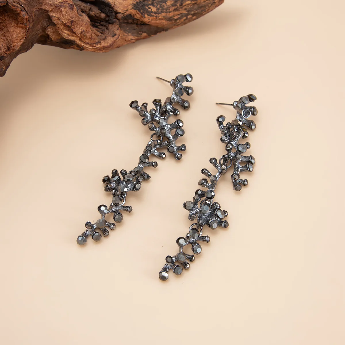 Earrings Dramatic Coral Branch with Full Rhinestone Micro Pave Geometric for Women Work Commute Comfortable Anti Tarnish Alloy