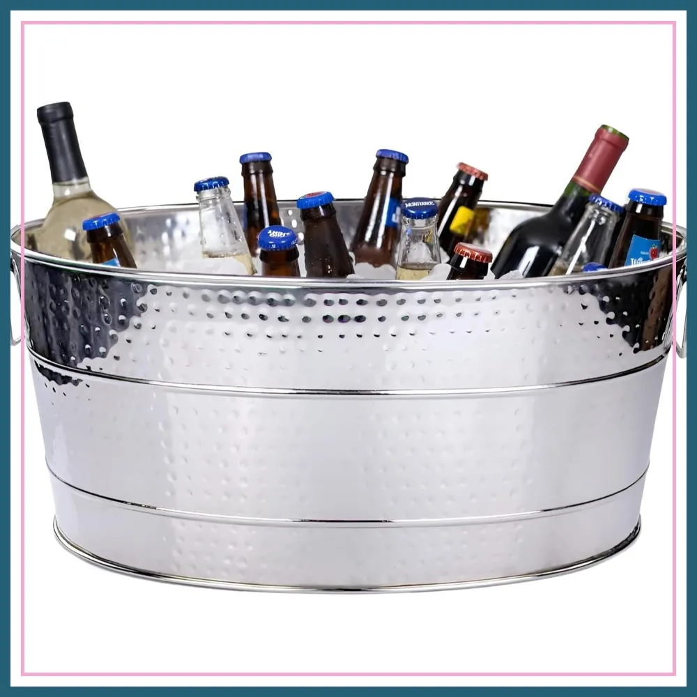 

Heavy-Duty Oval Stainless Steel Drink Cooler for Parties, 25-Quart (30-Bottle) Large Ice Bucket