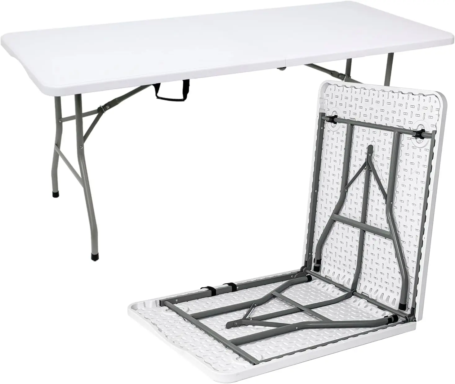 

Two Pieces White Folding Table Portable Heavy Duty Plastic Fold In Half For Camp Picnic Party