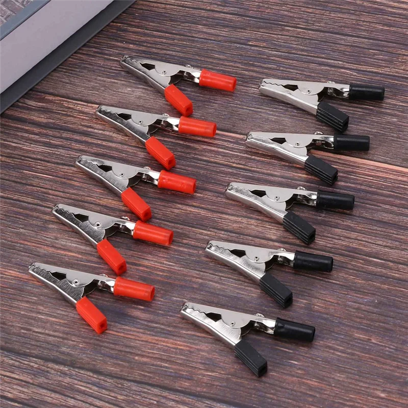 A64K 40 Pcs 50Mm Plastic Handle Test Probe Metal Alligator Clips