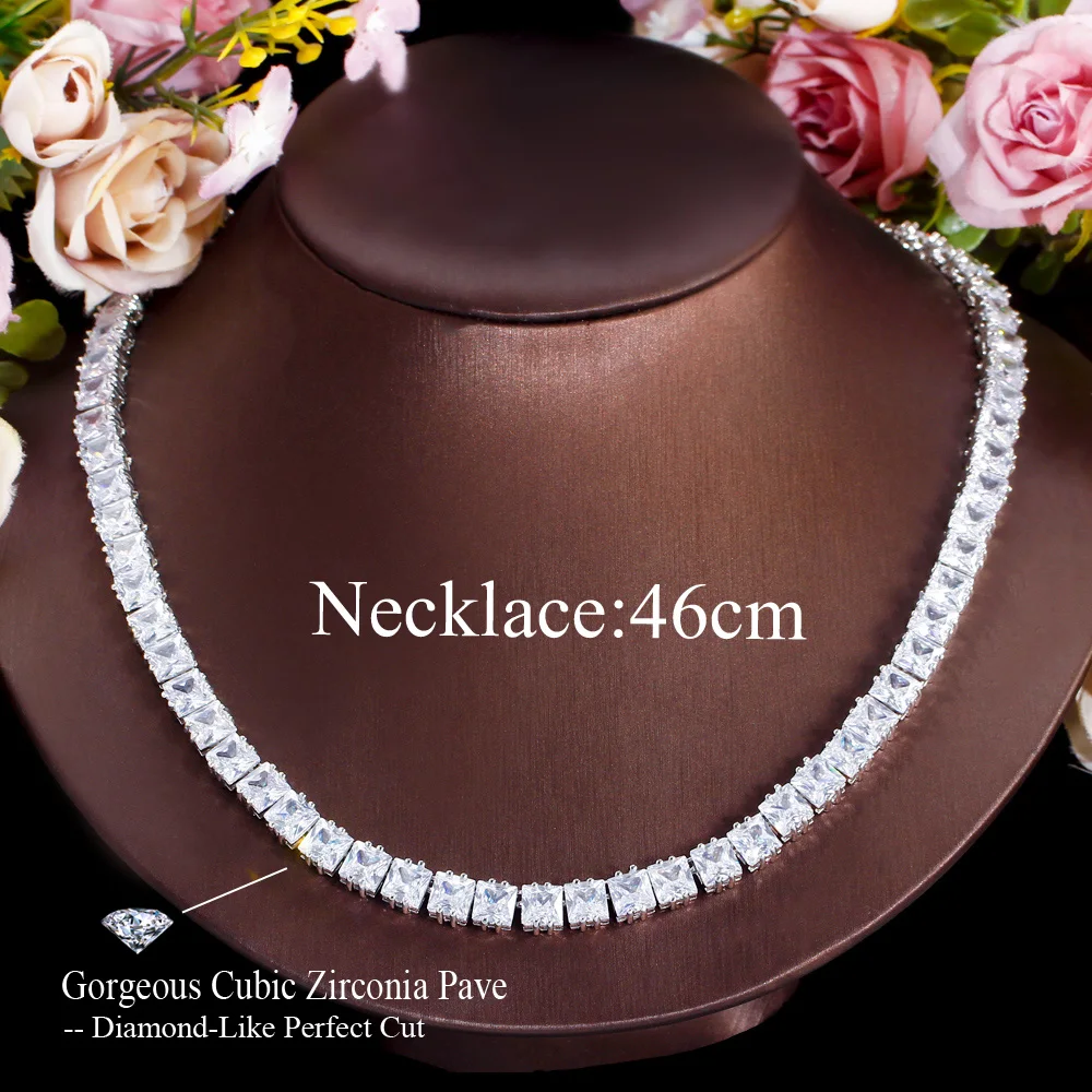 CWWZircons Sparkling White Cubic Zirconia Setting Chic Tennis Link Chain Wedding Bridal Party Choker Necklace for Women CP095