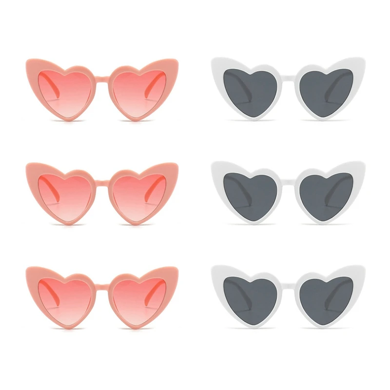 6 Heart-Shaped Sunglasses, Suitable For Beach Travel, Suitable For Weddings And Bachelor Parties,