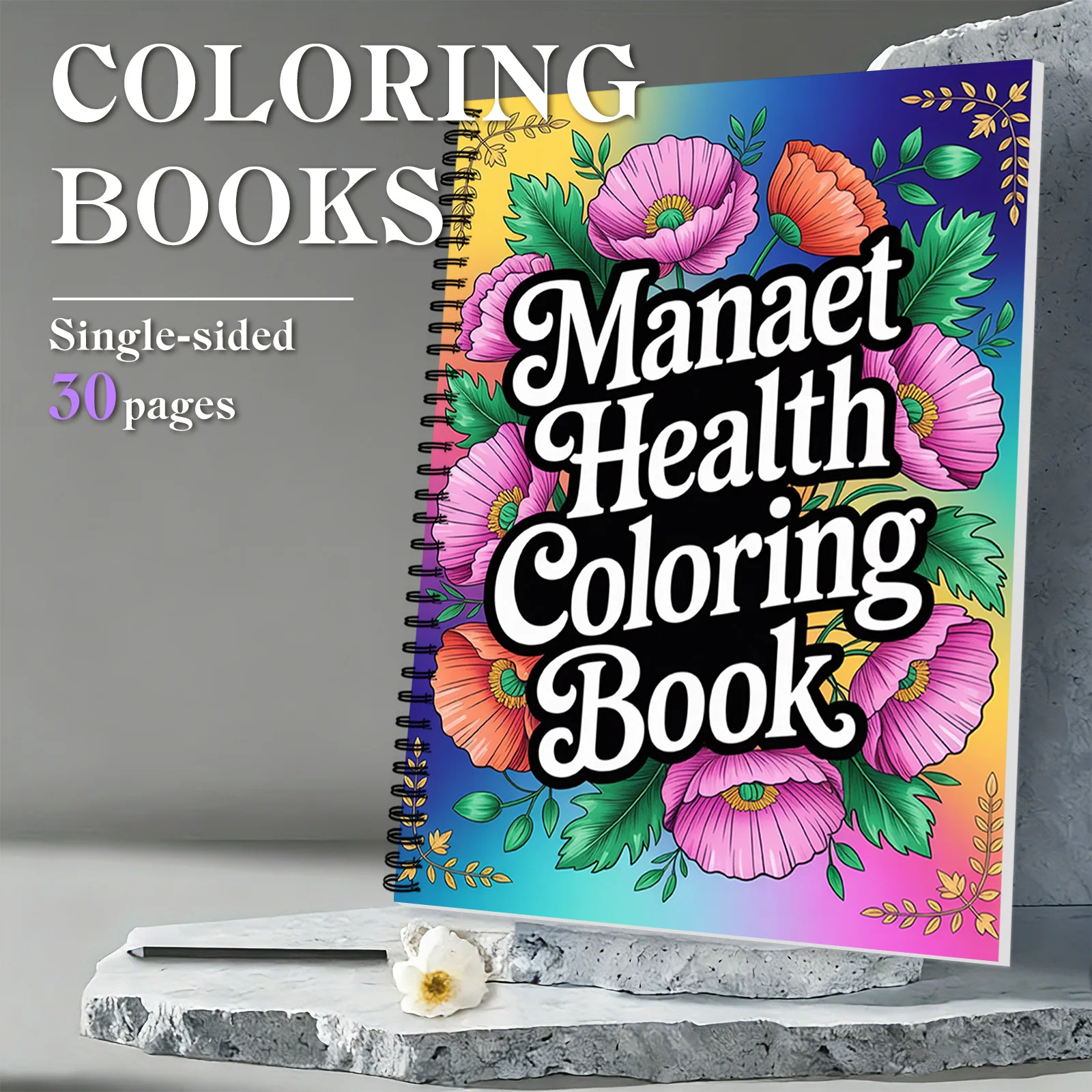 

1PC Mood Regulating Coloring Book for Adults, Teens, 30 Pages of Beautiful Floral Designs, Uplifting Quotes
