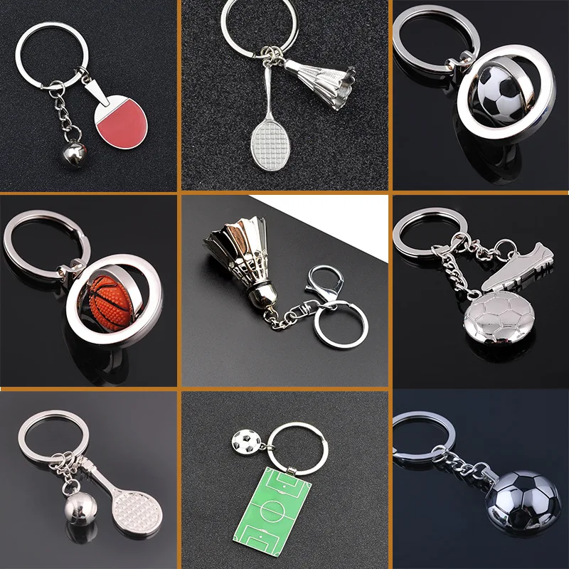 Creative Badminton Ping Pong Golf Key Chain Metal Football Key Chain Sports Key Ring Men Bag Pendents Fans Souvenir Gifts