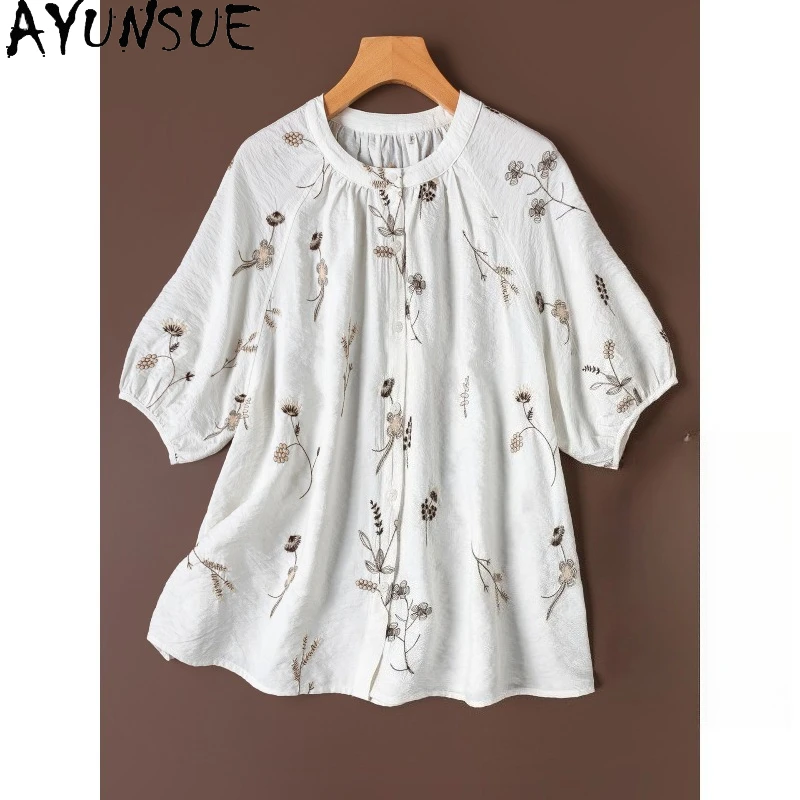 

Женские блузки и рубашки AYUNSUE из 76% шелка с рукавами-фонариками, летние топы для женщин, свободная блузка, элегантная женская одежда Ropa Mujer