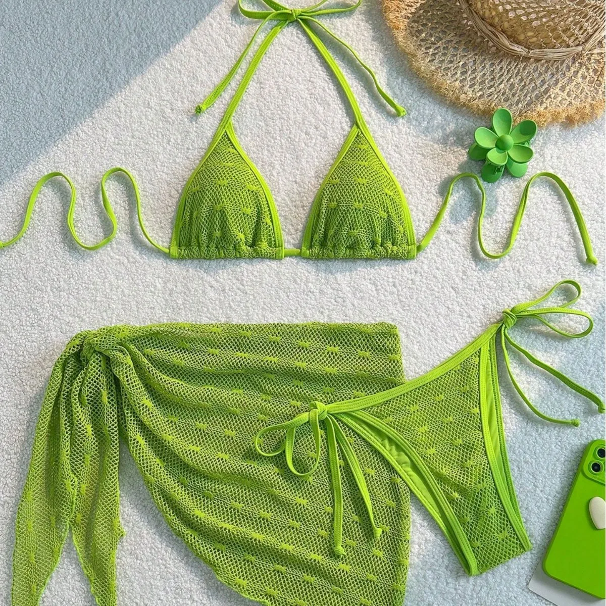 

Three Piece Bikini Set Sexy Polka Dot Three-point Hanging Neck Split Swimsuit Women Swimwear Padded Bather Bathing Suit Swim