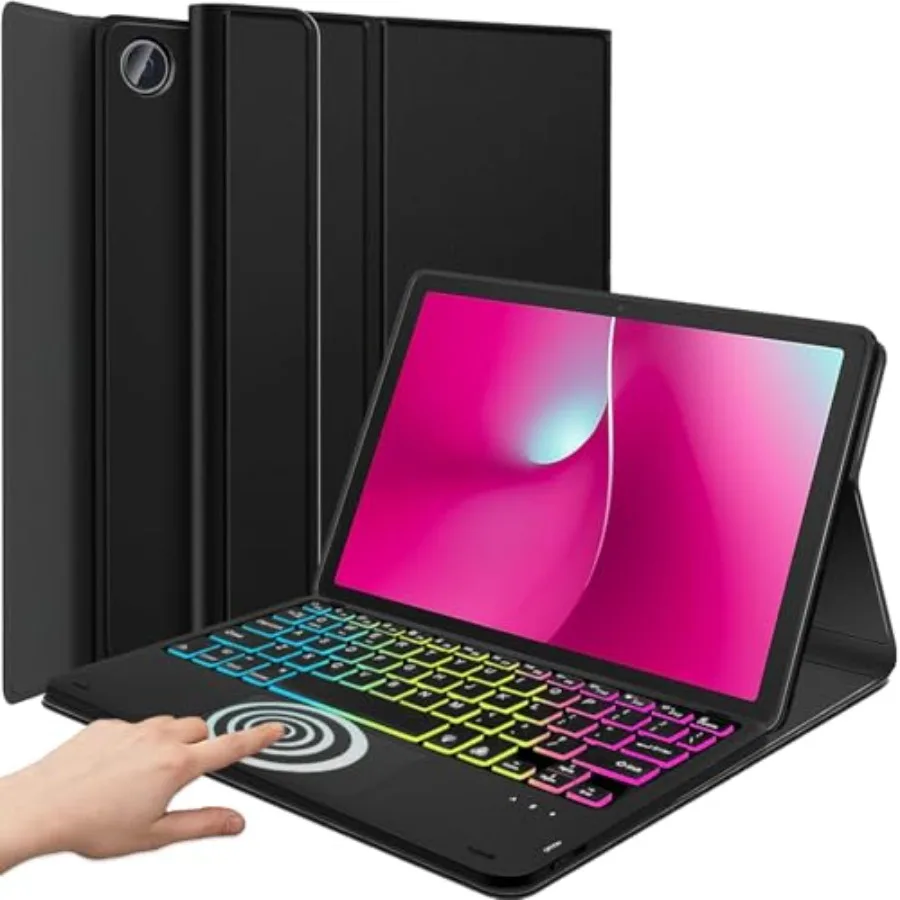 

Backlit Touchpad Keyboard Case for T-Mobile REVVL Tab 2 10.1 Inch 2025 3-Zone Backlit Wireless Trackpad Keyboard with Protectiv