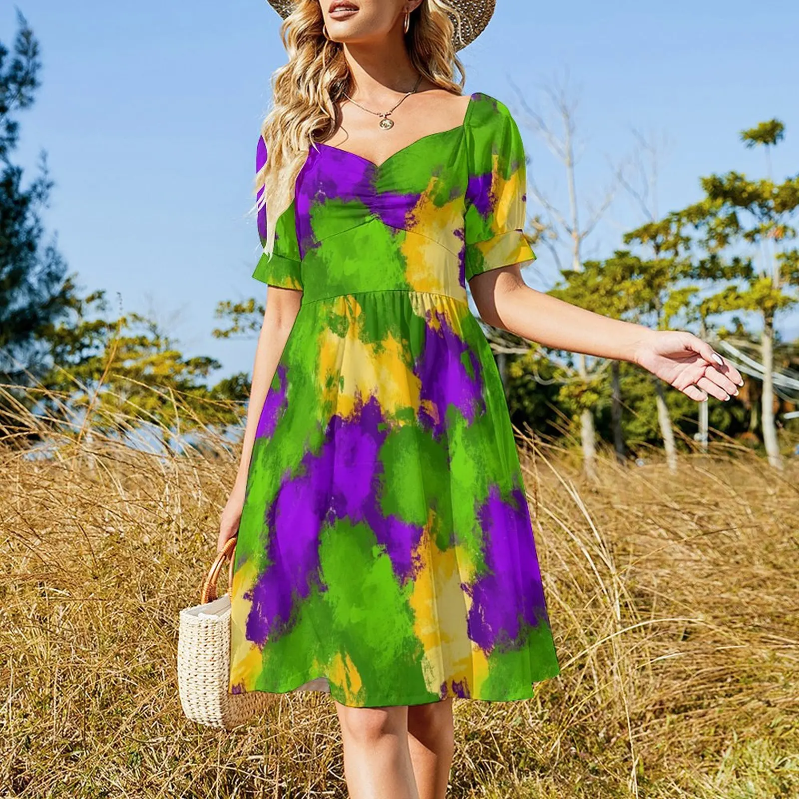 Mardi Gras Splash Short Sleeved Dress dresses ladies 2025 summer women's summer clothing 2025 Dress