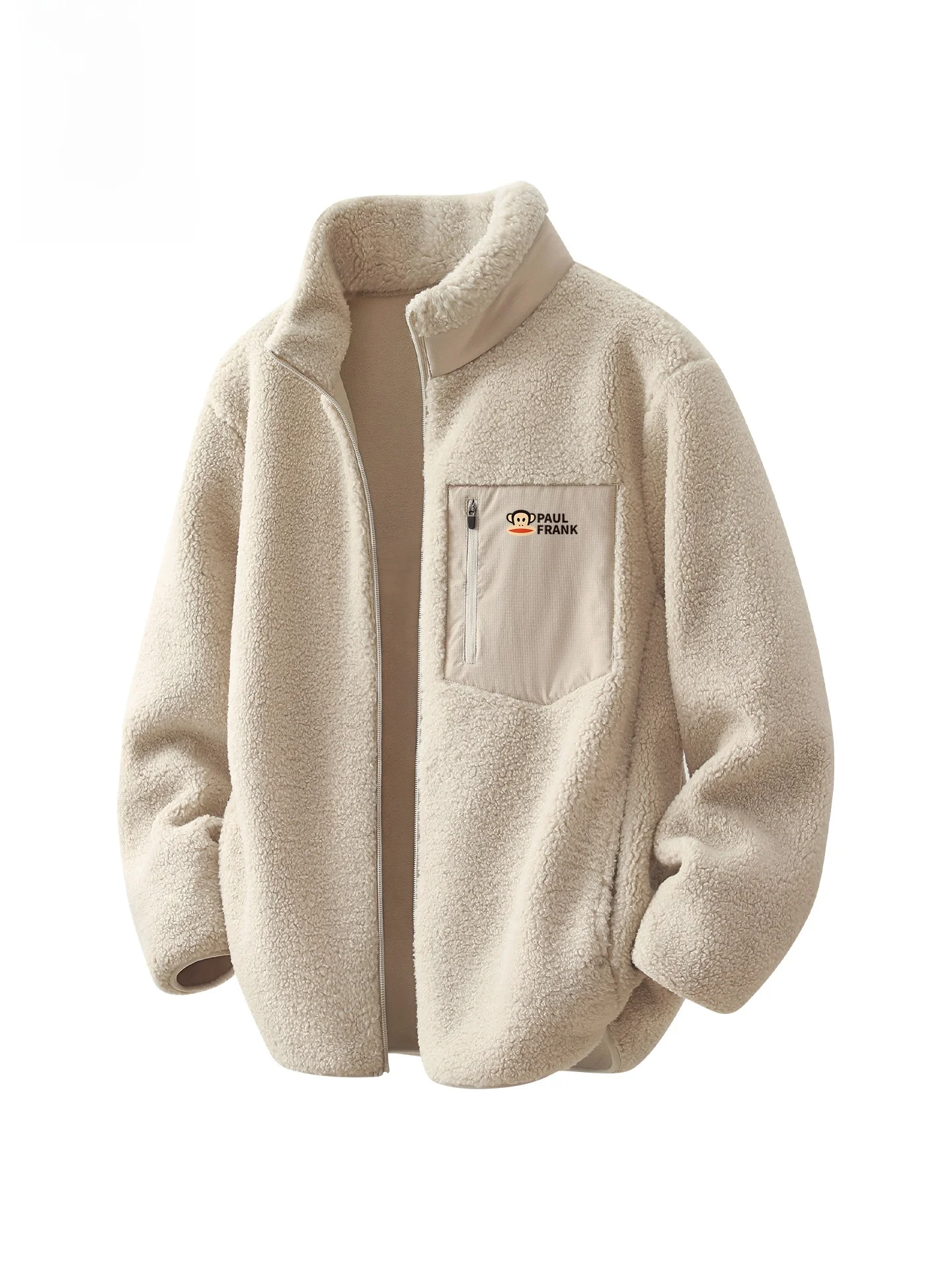 

Men's Autumn Winter Fce Lined Stand Collar Jaet Warm Casual Coat Large Mouth Monkey Retro American Sle