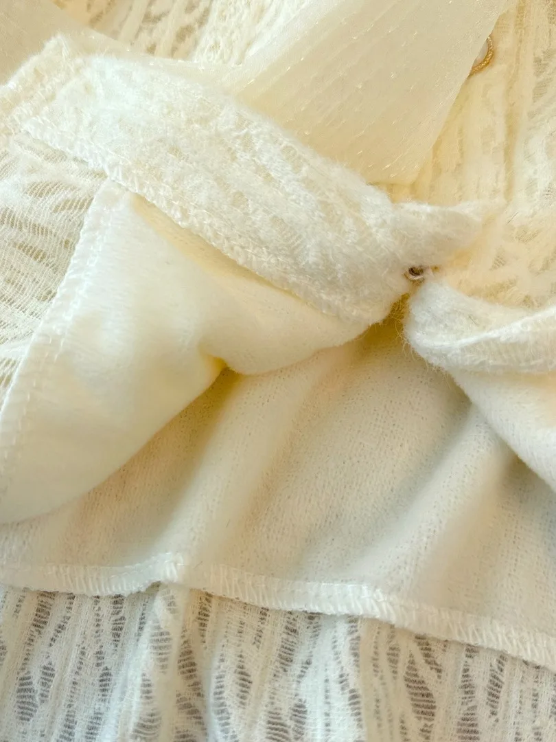 Csa de Manga Larga para Mujer, Forrada de Felpa, con Encaje y Borde Pado, Estilo Informal, para Otoño e Invierno, Ropa ...