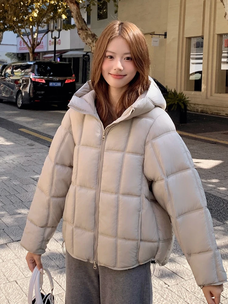 Korean Style Casual Hooded Cotton Coat Women Winter Solid Color Thicken Warm Bread Outerwear Loose Fashion Zipper Puffer Jackets