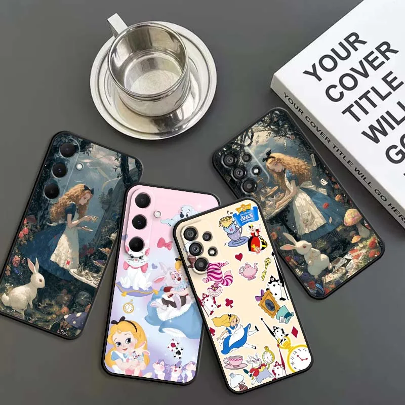

Cute Alice Fashion Creativity For Samsung A73 A72 A71 A55 A54 A53 A52 A51 A13 A22 A16 A15 A05s A14 A05 A06 5G Black Phone Case