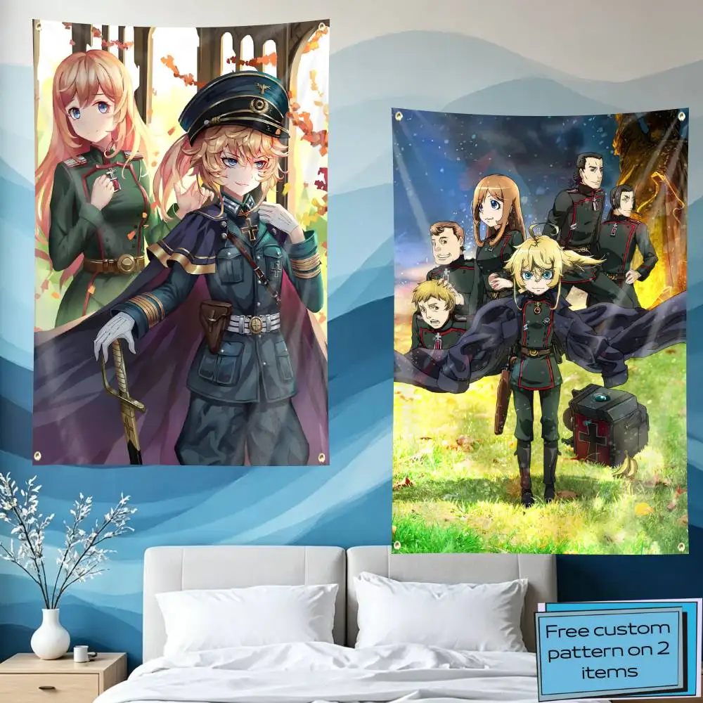 Rerugen S-Saga of T-Tanya the Evil Flag Tapestry Banner for Bedroom Living Room Outdoor Camping Custom Supported