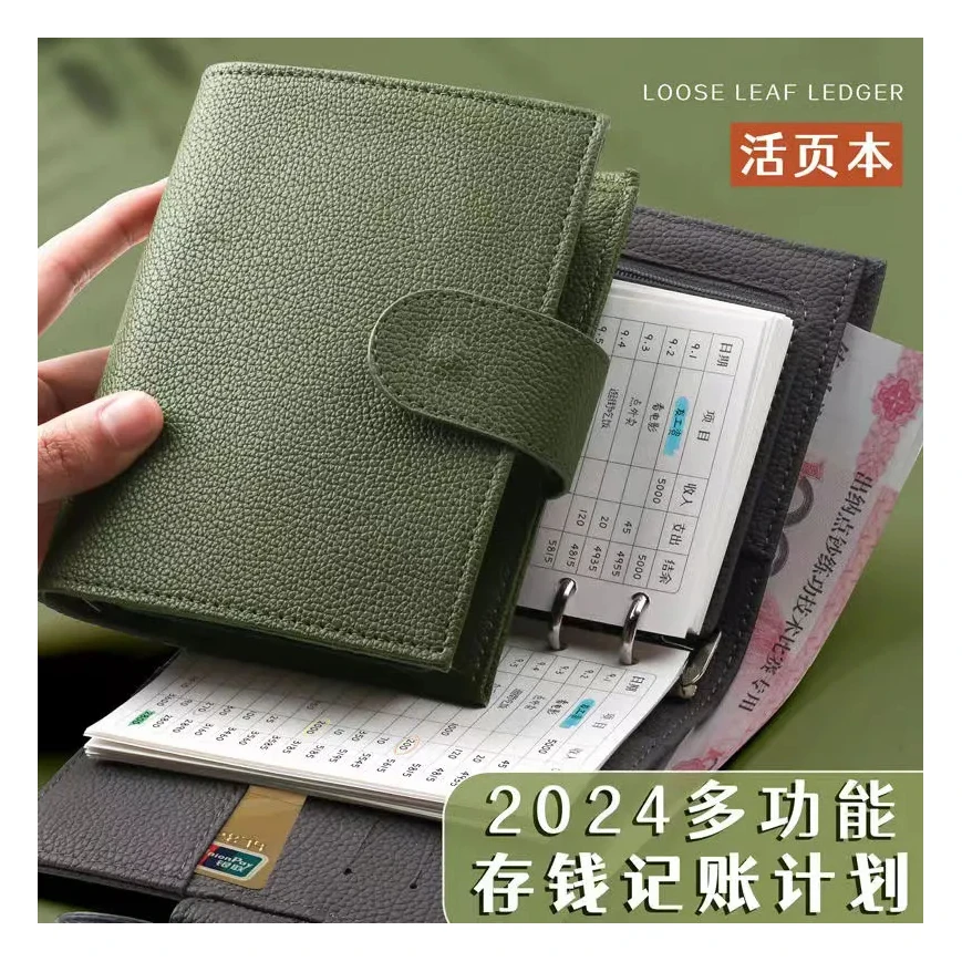 2024 A7 Pu Leather Binder Notebook Zip Cover With Top Pocket Faux Leather Planner Education Office Supplies Business Notebook