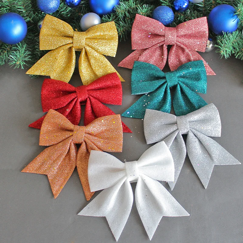 5Pcs/Set 20cm Sparkling Bow Christmas Decorations Xmas Tree Pendant Ornament for Home Decor New Year Party DIY Bows Decorations