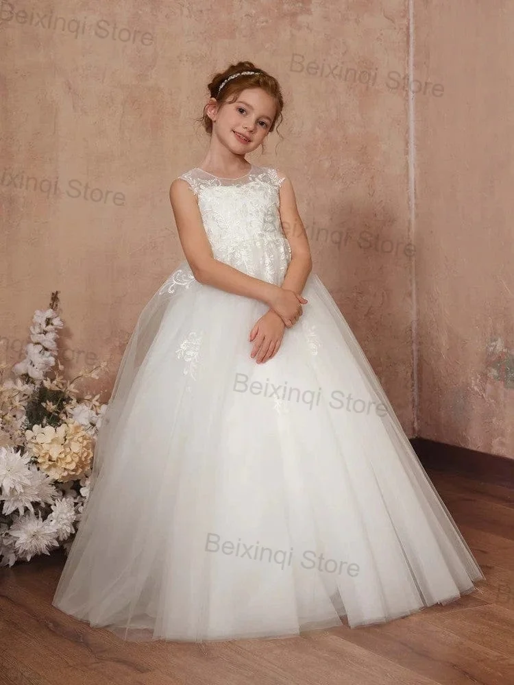 Ivory Flower Girl Princess Dress Tulle Appliques Sale Low Price Birthday Prom Evening Dresses Bespoke Elegant Party Ball Gown