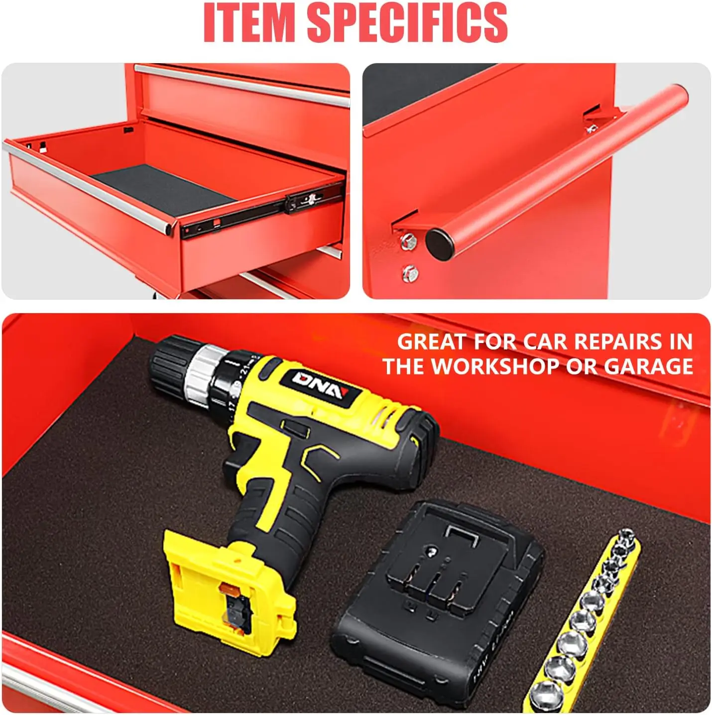 DNA MOTORING TOOLS-00263 5-Drawer Plastic Top Rolling Tool Cabinet with Keyed Locking System,