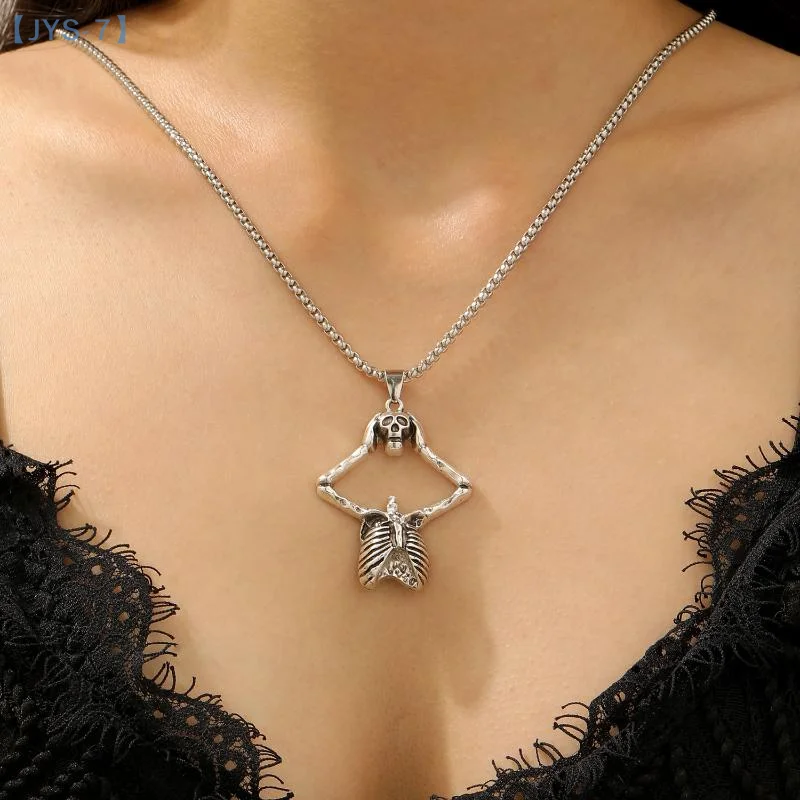【JYS-7】Halloween Skull Necklace Gothic Dark Skeleton Pendant Collarbone Chain Men Women Necklaces Jewelry Accessory Gifts