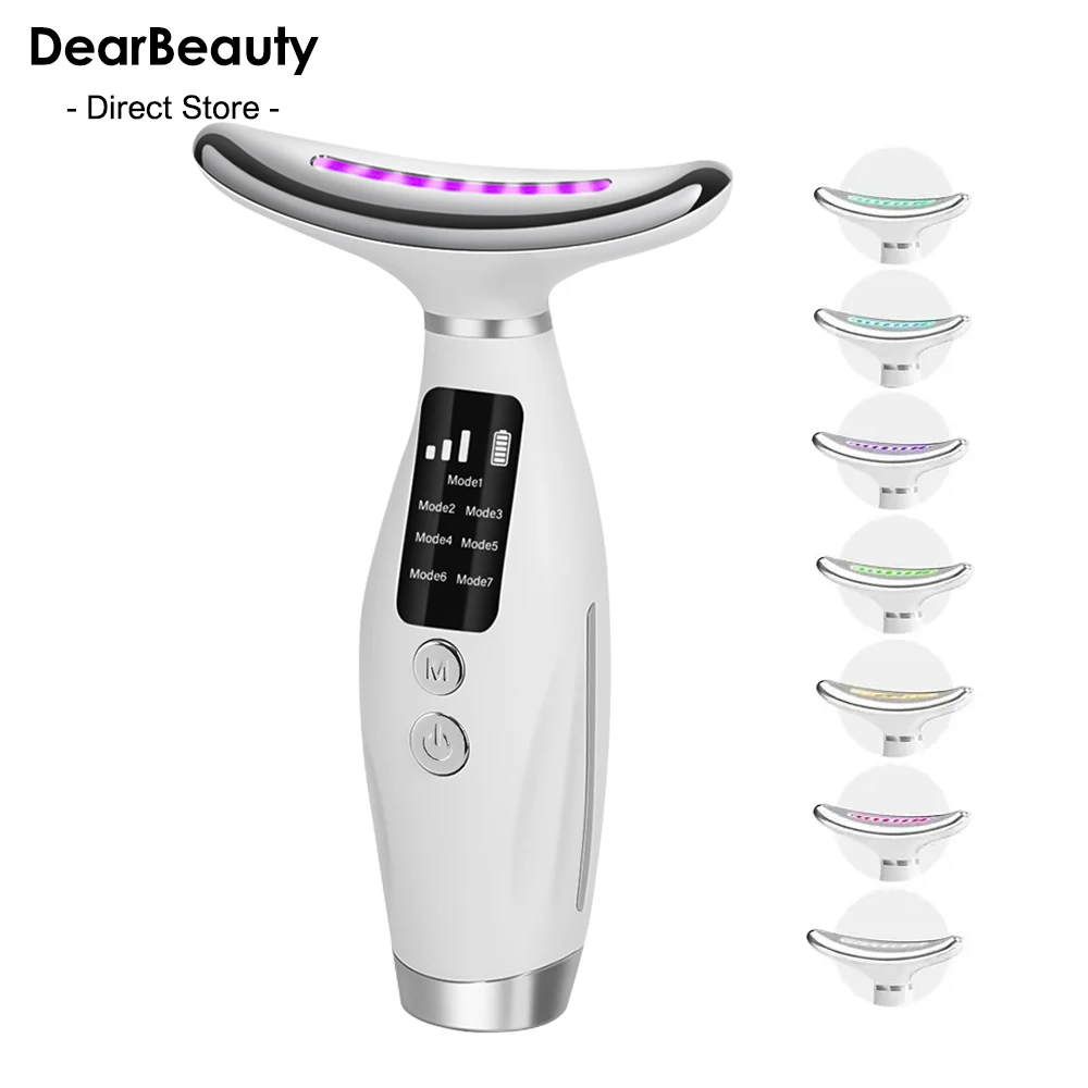 목 얼굴 미용 기기 7색 라이트 LED 광선 요법 피부 탄력 강화 이중턱 감소 주름 방지 페이셜 리프팅 마사지기