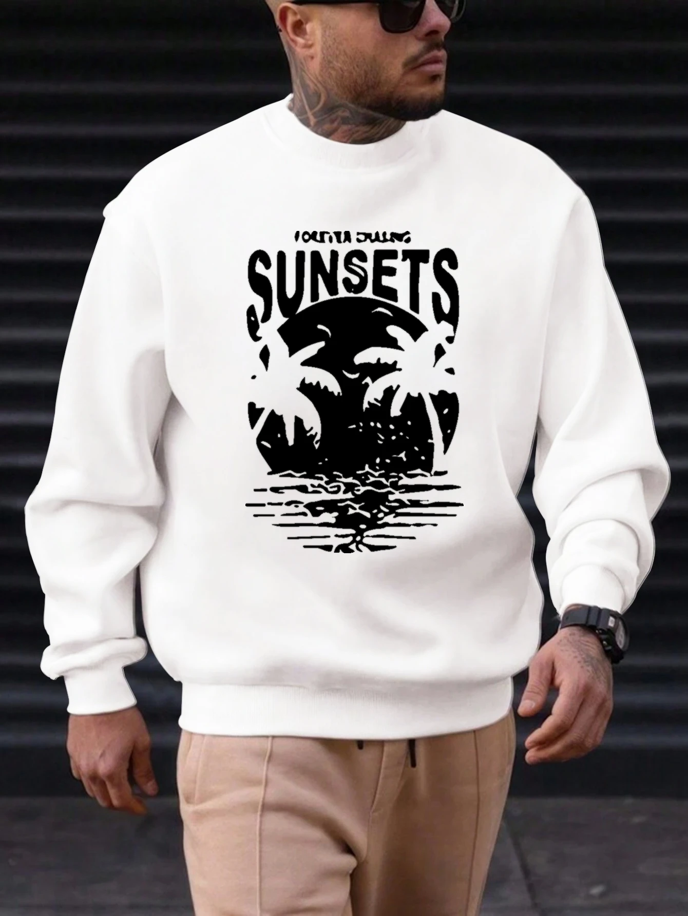 

2025 New Sweatshirt For Men's SUNSETS Pattern Printing Cotton Round Neck Fashion Casual High Quality Daily Top Clothing