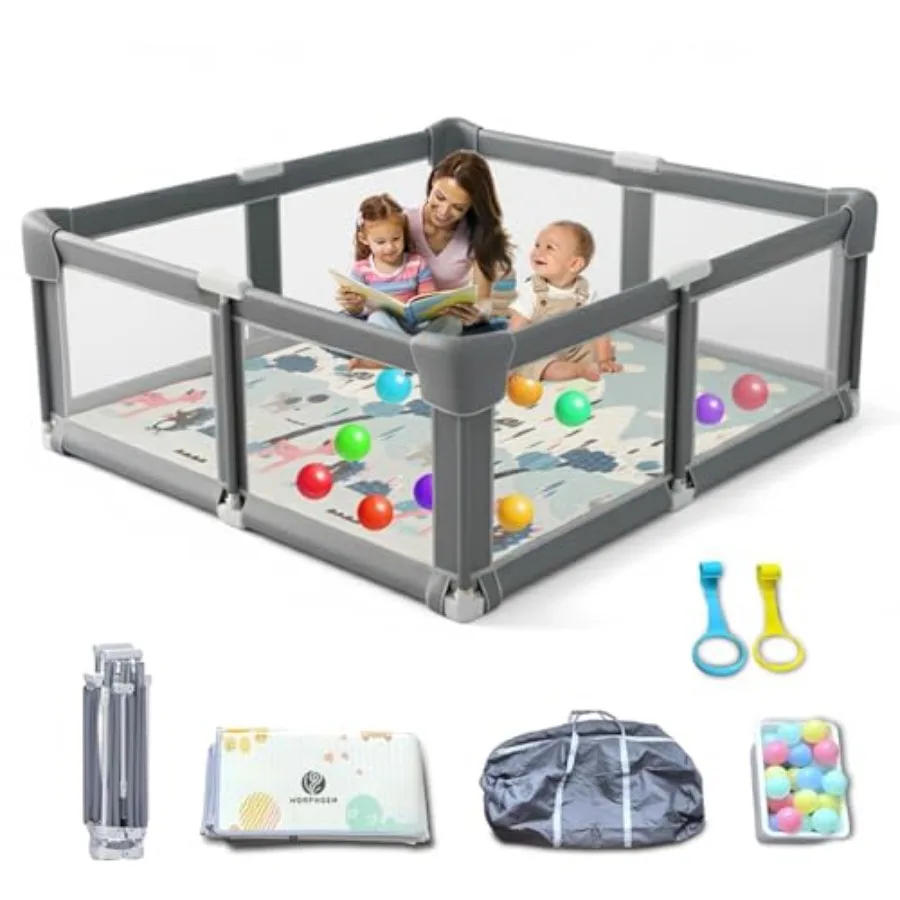Foldable Baby Playpen with Mat Large 71"x59" Easy Installation Collapsible Play Yard for Babies and Toddlers Breathable Mesh An