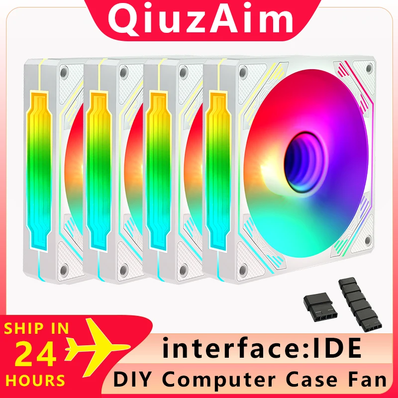 

QiuzAim PC Four in one set of chassis 120mm fan CPU Processor Cooling Fan Air-Cooler DC12V Big 4Pin Can be connected in series