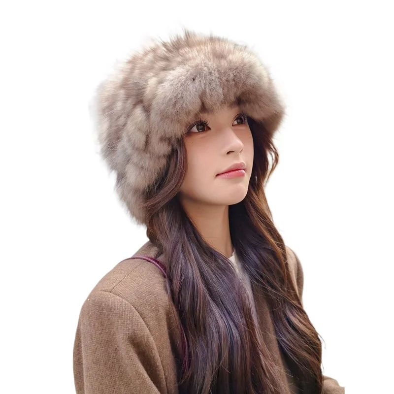 قبعة دلو شتوية سميكة من الفرو للنساء من Cloud Sable عالية الجودة، قبعة محبوكة دافئة، تظهر وجهًا صغيرًا #1