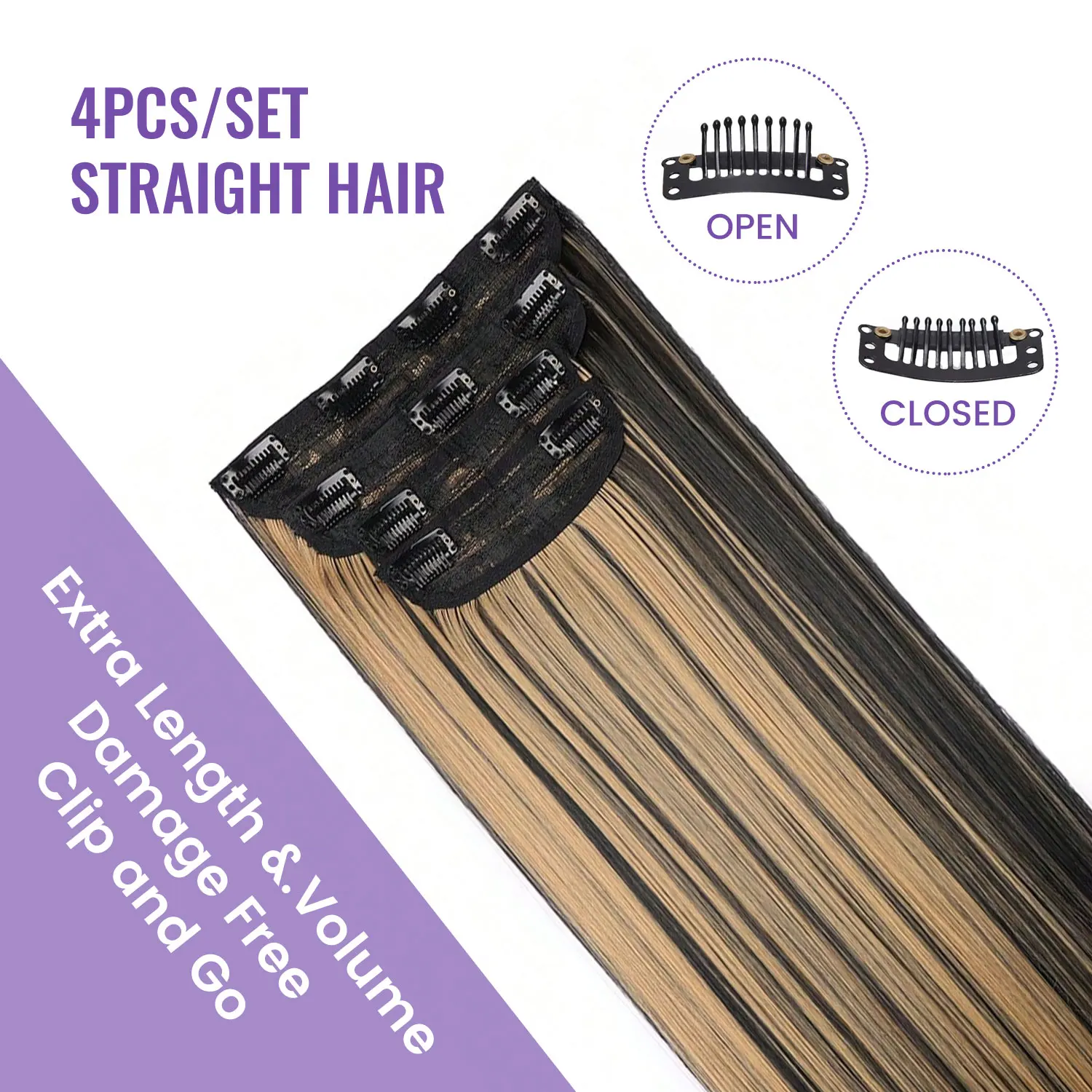 Synthetic clip in hair extensions 4pcs set clip in straight hair 22inch 200g Thick Hairpieces for Women Daily Party Holiday