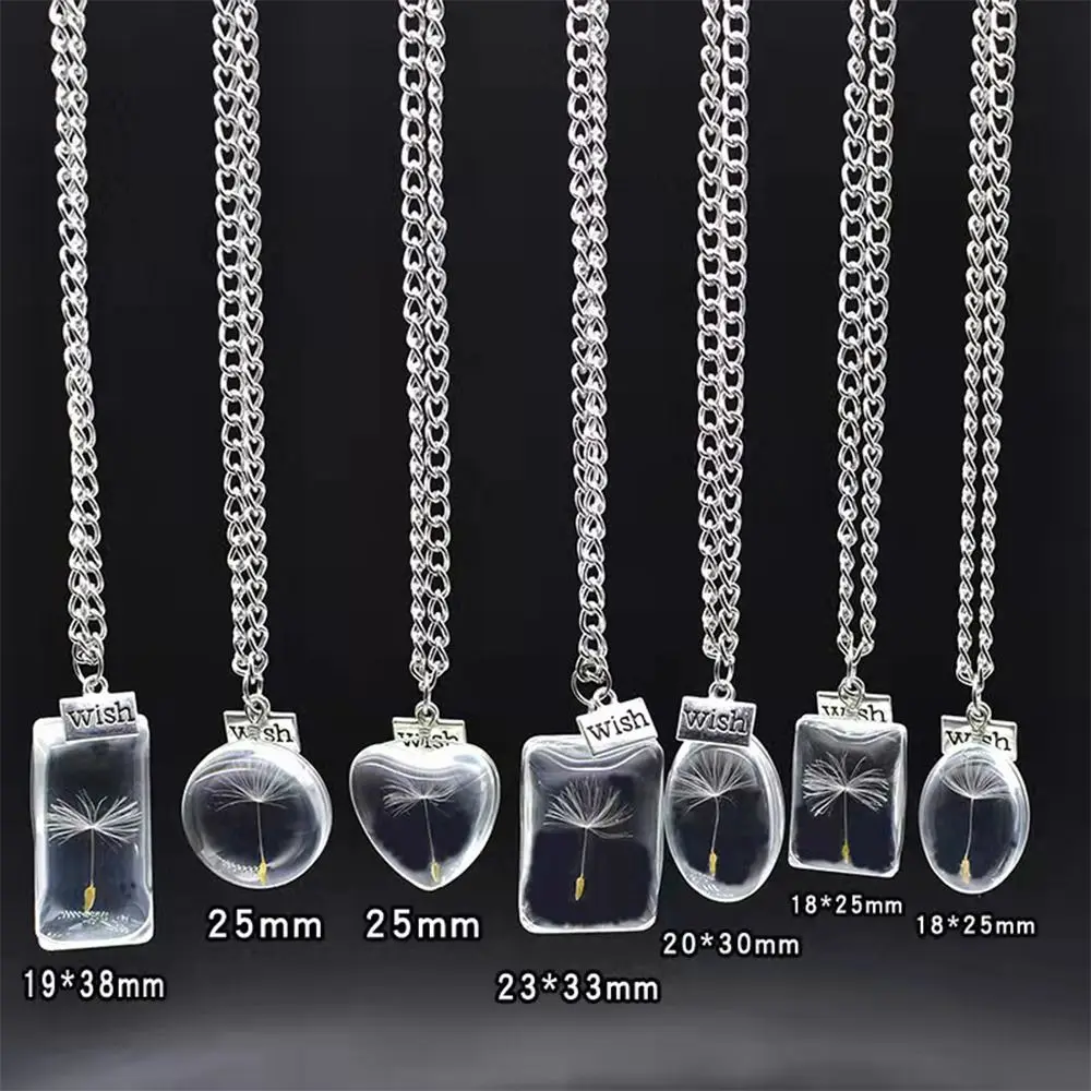 Jewelry Accessories Dandelion Wishing Necklace Handmade Oval Shape Clear Crystal Ball Pendant Choker Heart Shape Silver Color