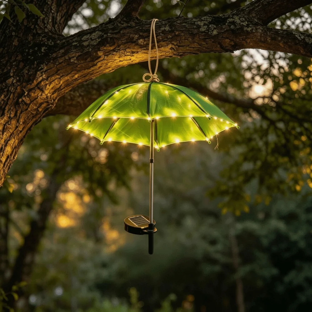 Solar Powered Solar Lights Waterproof Umbrella Shaped Ground Stake Lights Festive Lighting Small Sized Umbrella Lights Yard