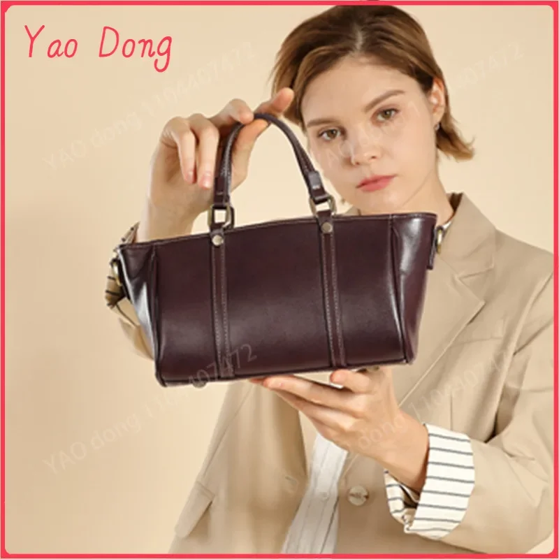 Yao Dong Burminsa Cow Genuine Leather Trapeze Small Tote Handbags For Women 2024 Trend Designer Wide Strap Ladies Shoulder Cross