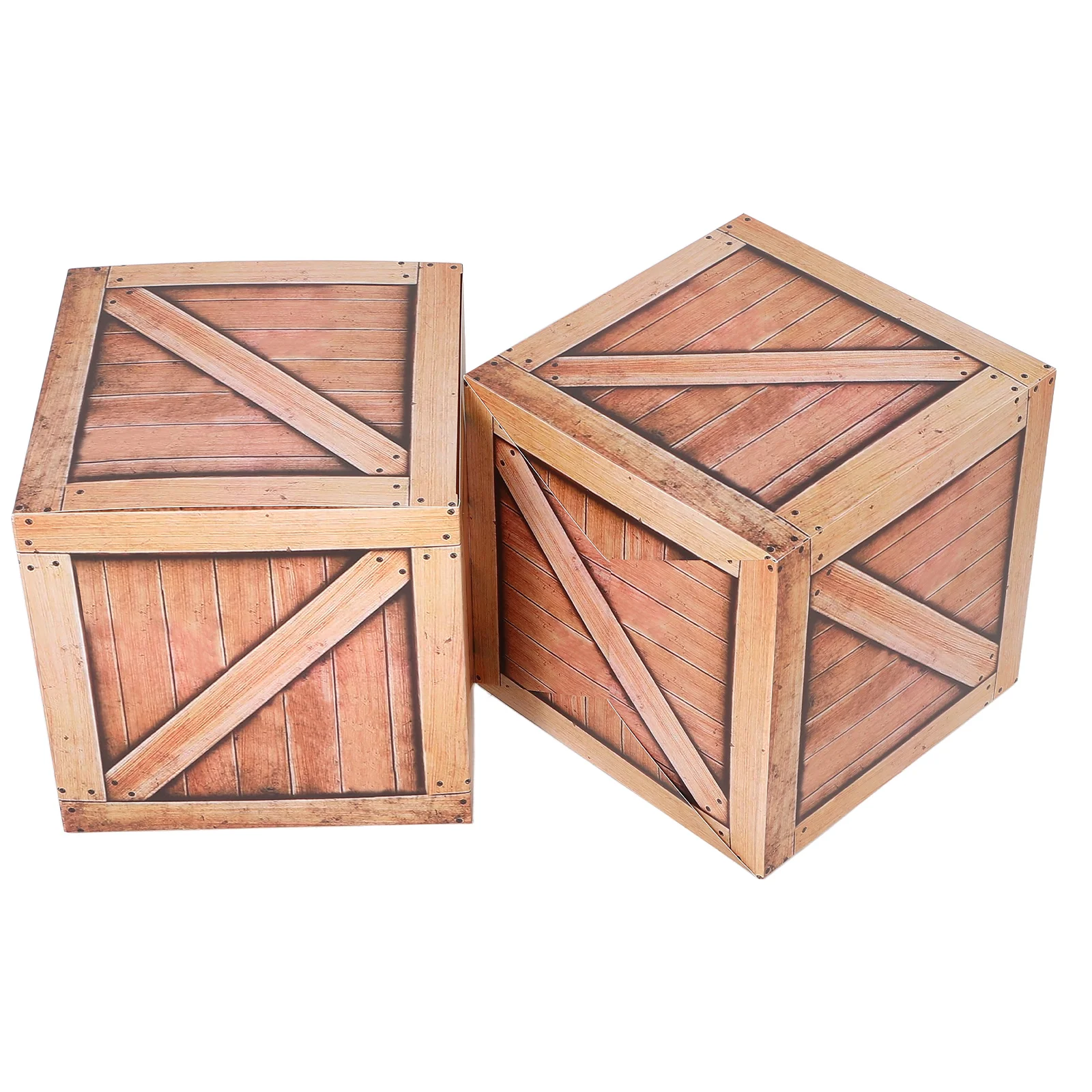 

2 Pcs Imitation Wooden Box Props Cowboy Theme Party Western Favors Table Decor Decorations for Brown Photo