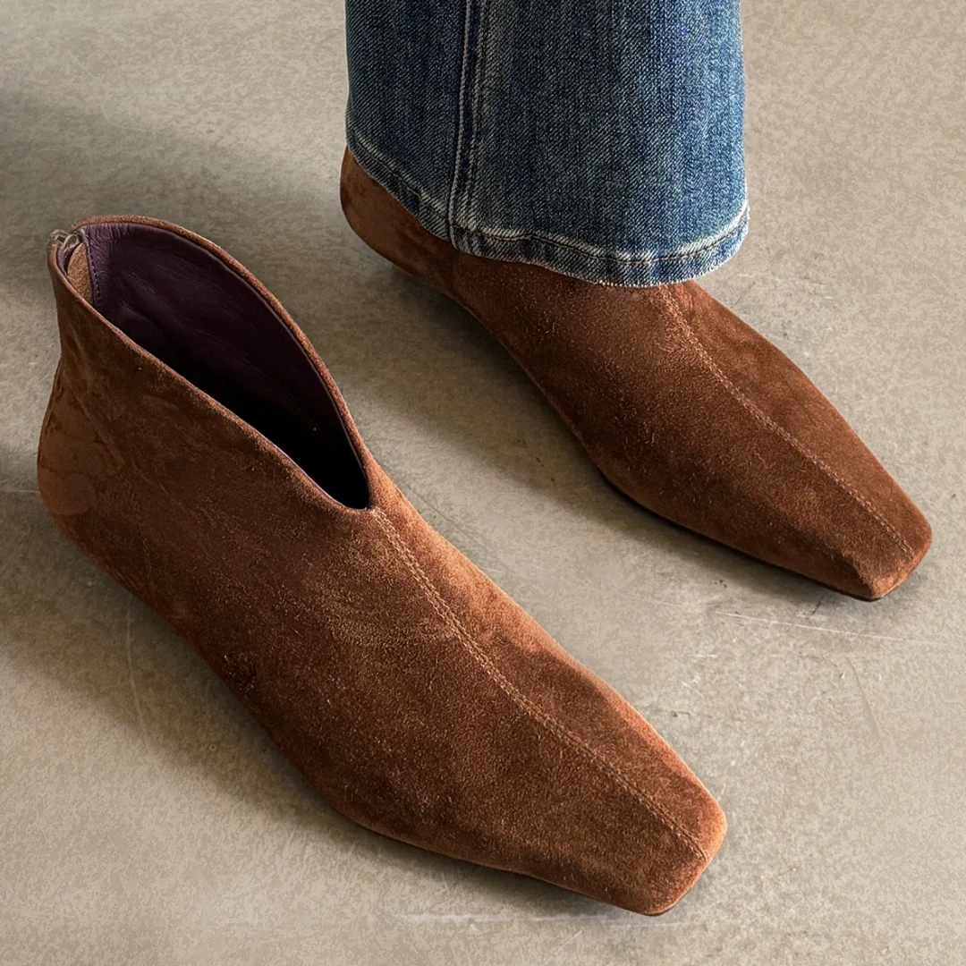 

Women's natural suede leather pointed toe back zip kitten heel autumn ankle boots elegant ladies short booties shoes for woman