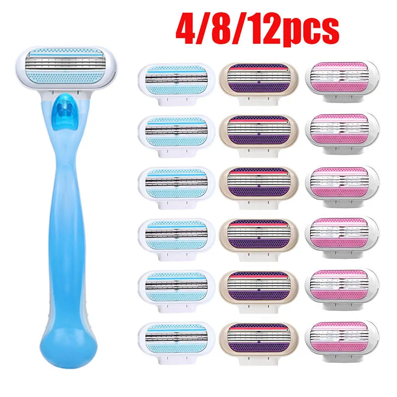 Women Razor Handle With Safety Razor Blades Bikini Comfortable Hair Remover 3-Layer Stainless Steel Shaving Blade Shaver Replace