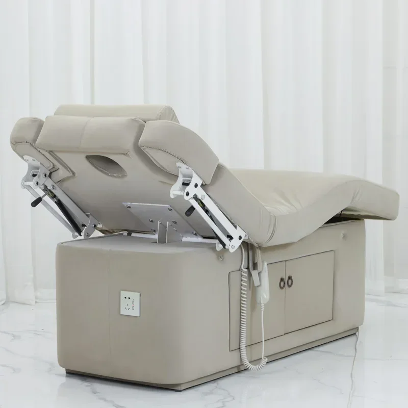 Luxury Beige Beauty Salon Bed 2 Motors Electric Massage Cosmetic Table Chair Facial Spa Bed