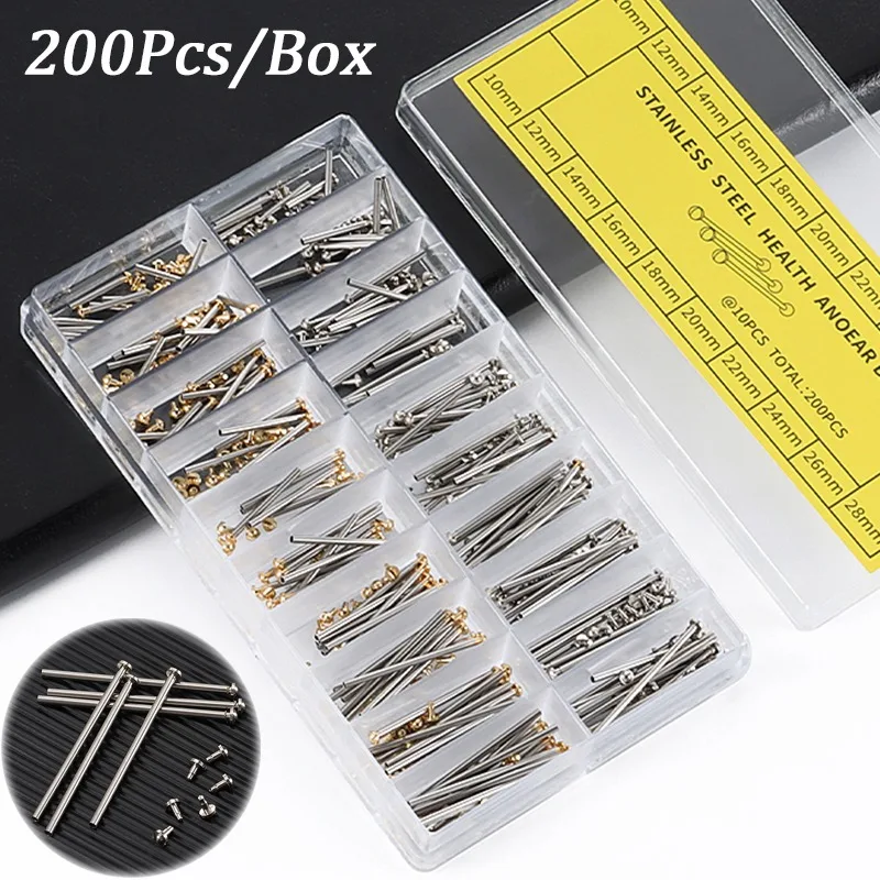 200Pcs Stainless Steel Watch Band Rivet Pin Screw Link Set 1 Box 10mm-28mm Professional Bracelet Connector Pin Bars Accessories