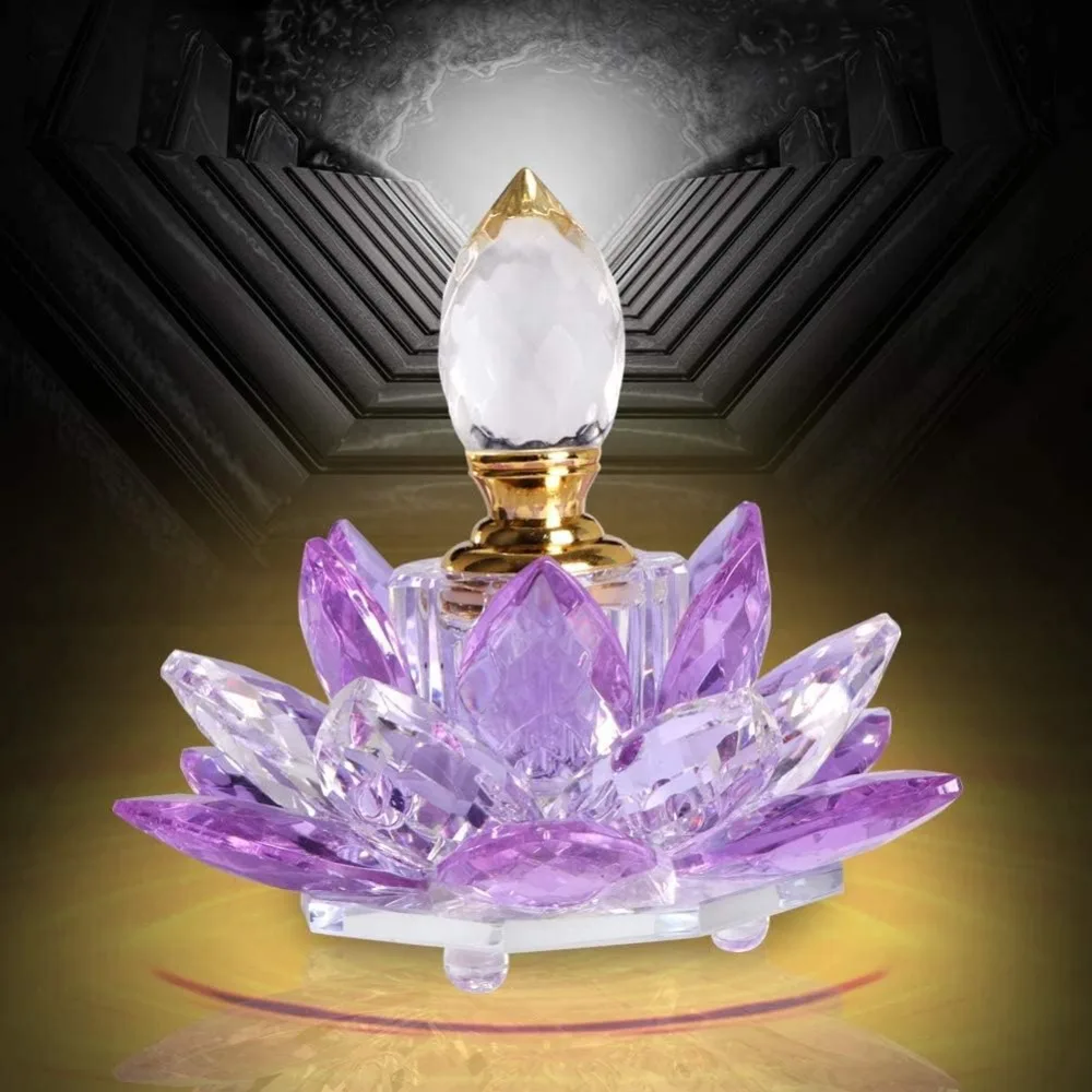 Frasco de Perfume Recarregável Vintage Cristal Roxo, Figurinhas De Flor De Lótus, Presente De Vidro Para Ela, Namorada Esposa, Decoração Do Lar