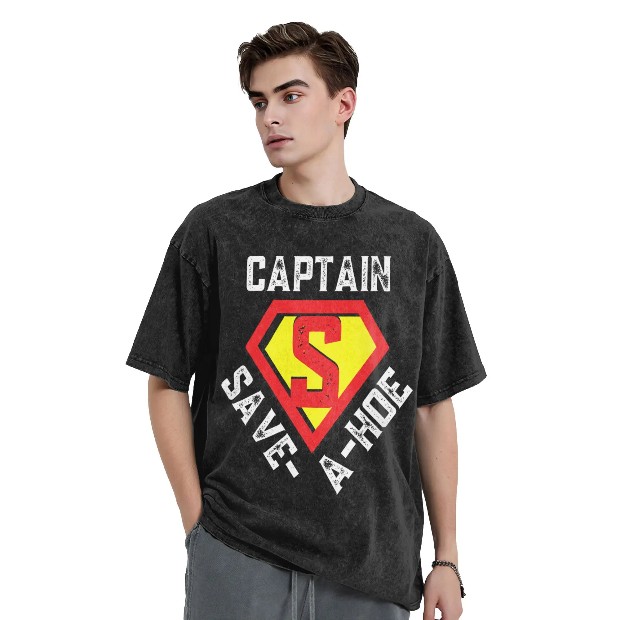 Hipster Captain Save a Hoe Costume Halloween T-Shirt Men Crewneck 100% Cotton Washed T Shirt Short Sleeve Tee Shirt Clothes