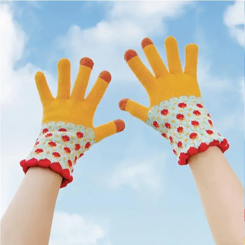 ผู้ใหญ่ถักถุงมือความร้อนถักซับถุงมืออุ่นยืดหนาขนแกะเรียงราย Full Finger ถุงมือสําหรับขับรถวิ่ง